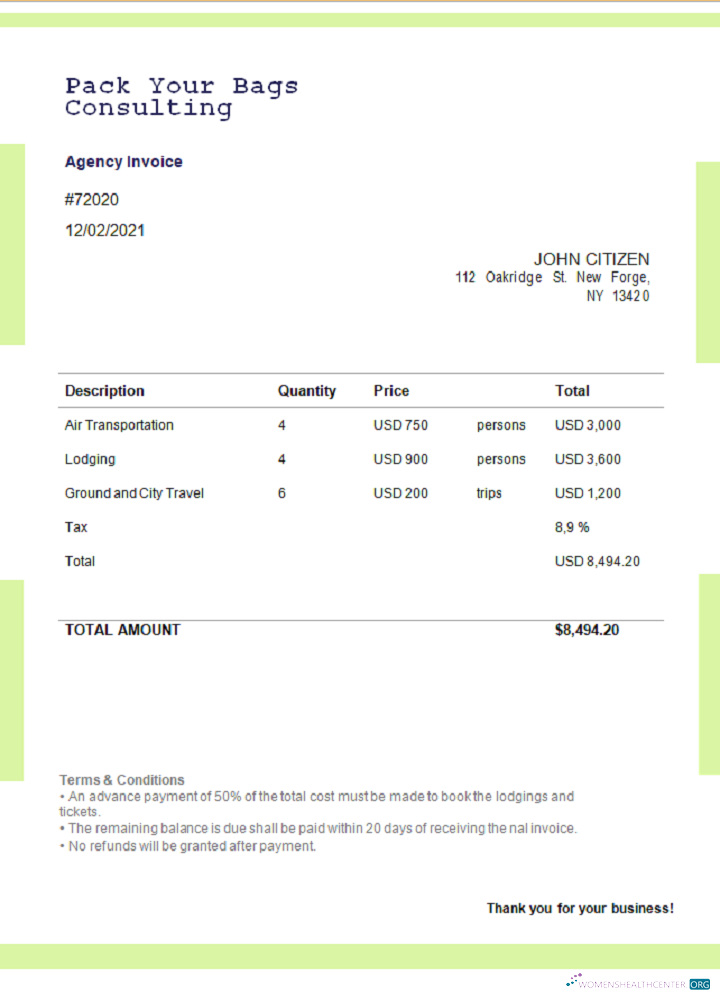 Download USA Pack Your Bags Consulting invoice Photoshop template